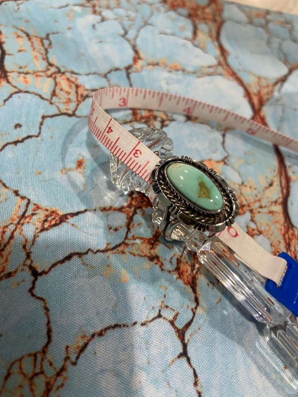 Sterling Silver Turquoise Oval Statement Ring - Light Blue Green, Navajo/signed - Picture 8 of 15